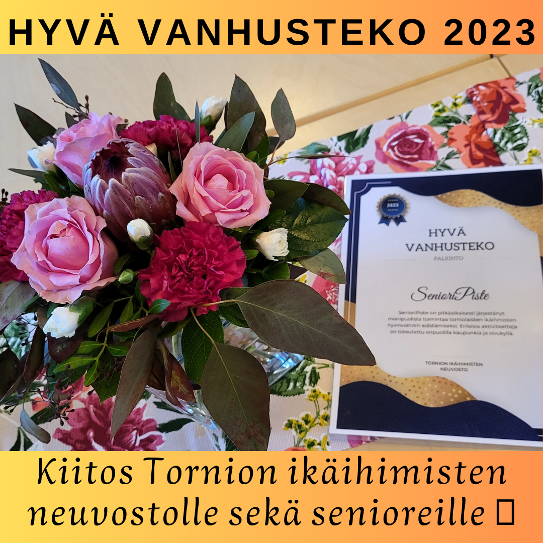 Hyvä vanhusteko 2023 palkinto SenioriPisteelle SenioriPiste